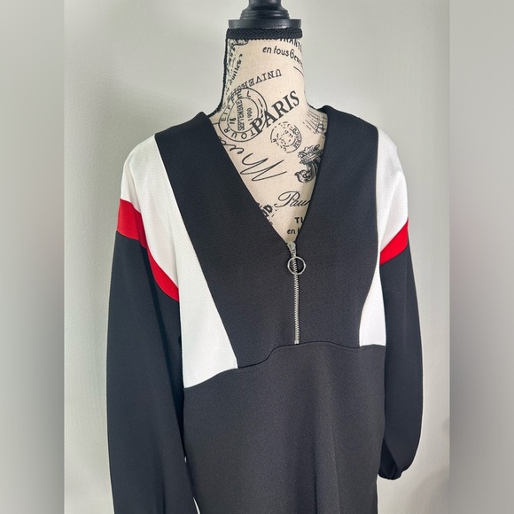 NWOT Zara Womens Color Block Shift Drees Long Sleeve Black Red White Size Small - Picture 3 of 8
